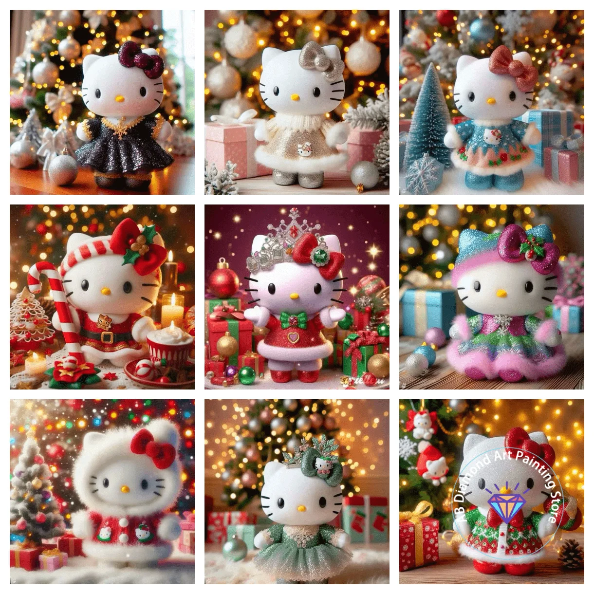 

Рождественский набор для рисования с бриллиантами Hello Kitty AB, сделай сам, мультяшная алмазная вышивка, ручная работа, детский подарок, поделки, украшение для дома
