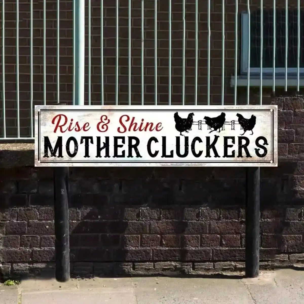 CIFBUY Distressed Metal Chicken Coop Kitchen Sign Vintage Tin Wall Decor Rise & Shine Mother Cluckers