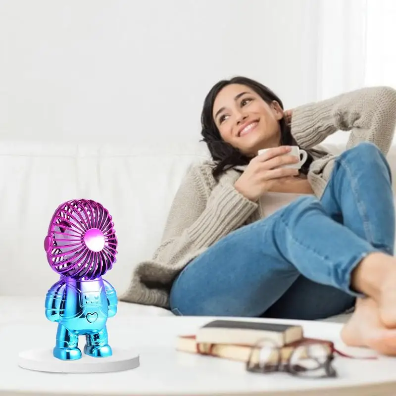 Astronaut Mini Fan Small Fan With Base Holder Rechargeable Fan Cosmonaut Pocket Fan Portable Fan For Commuting Queuing Shopping