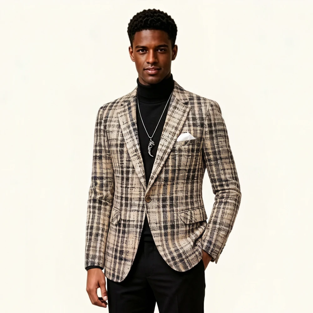 Mophiel Plaid Men's Suits and Separates One Button Casual Jacket Notched Lapel Africa Slim Business Office Blazer Customized