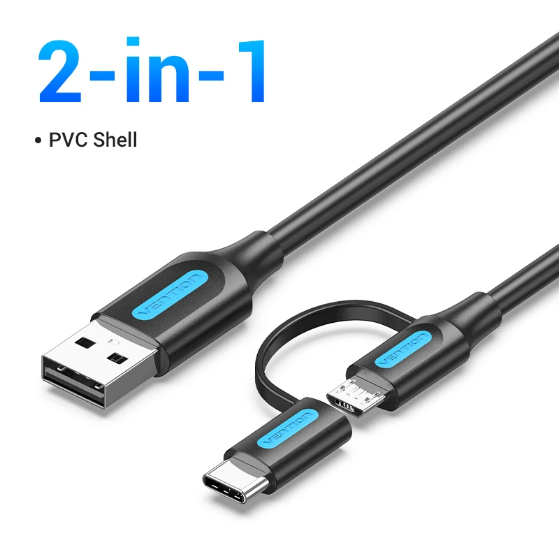Vention 2 In 1 Usb Type C Kabel Voor Xiaomi Mi 9 3a Snel Opladen Usb-Kabel Voor Samsung Galaxy S10 S9 Plus Huawei Micro Usb-Kabel