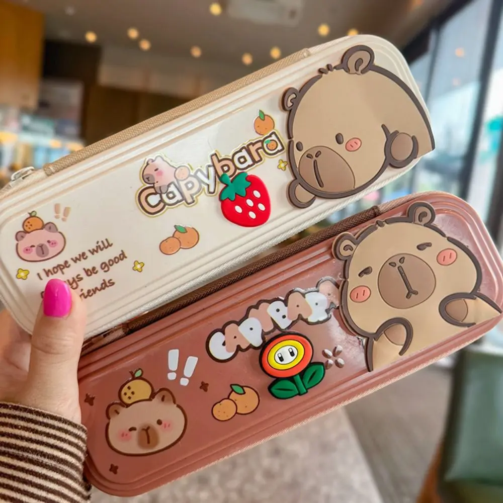 Trendy Cute Capybara Pencil Case Large Capacity School Office Supplies Pencil Bag Cartoon Durable Pencil Box Pouch