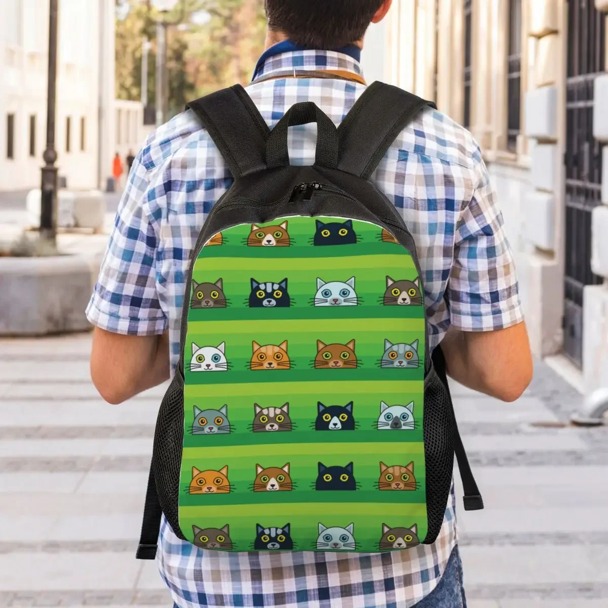 Custom Funny Cute Cats Heads Pattern Laptop Backpack Men Women Basic Bookbag for School College Student Bag