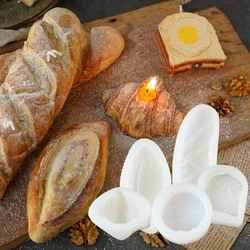 3D Simulated Fluffy Bread Toast Slice Baguette Croissant Cake Silicone Mold DIY Candle Making Supplies Food Mold for Christmas