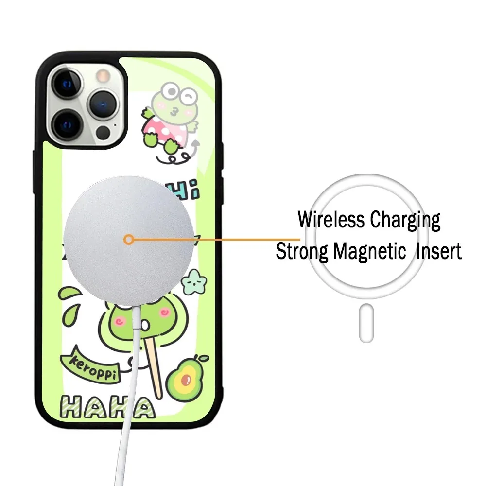 K-Keroppi Green Frog Big Eye Phone Case For IPhone 15 14 13 Pro Max 11 12 Mini Alex Mirror For Magsafe Wireless Charging Cover