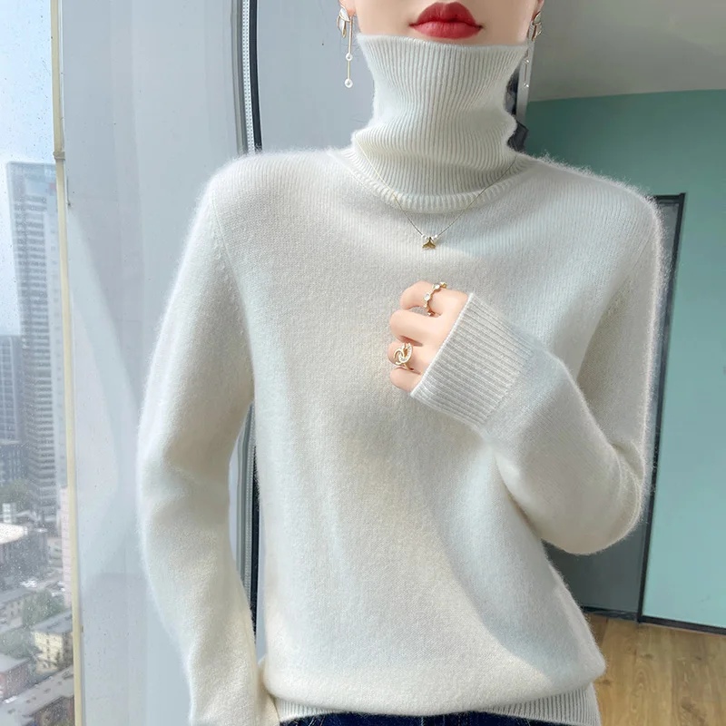 

100% pure cashmere women's sweater high neck autumn and winter new style women's knitted pullover fashionable warm women's top
