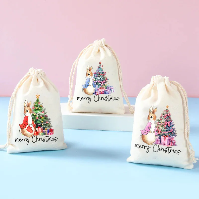 

5pcs rabbit Merry Christmas gift bags Kid boy girl Xmas eve Holiday gift present Stocking Stuffer Filler home tree decoration