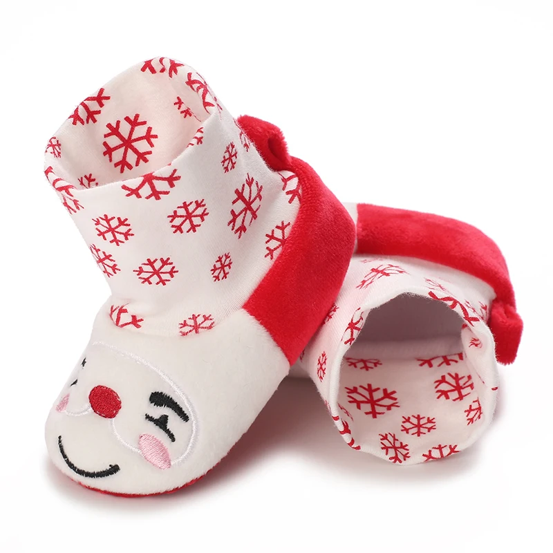 VALEN SINA Baby Booties Santa Foot Socks Baby Christmas Boots Lovely Snowflake Santa Design Winter Warm Slippers Anti-Slip Shoes