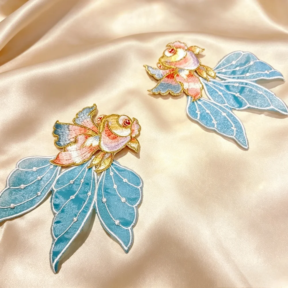 Blue Goldfish Embroidered Patch – Chinese Symbol of Wealth, Good Fortune & Harmony, Perfect to Elevate Everyday Basics