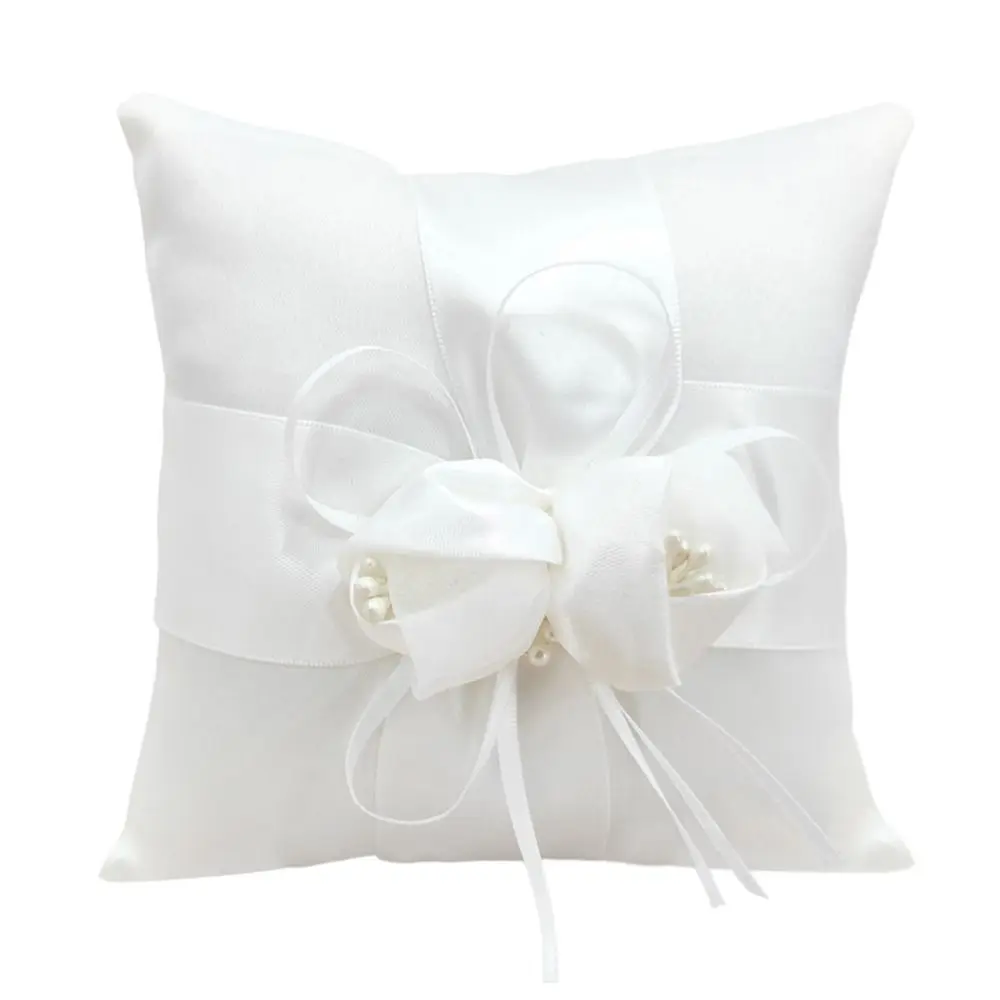 

15*15 см 20*20 см подушка для кольца белый шелк джут романтическая лента с бантом кольцо подушка свадебные принадлежности для невесты