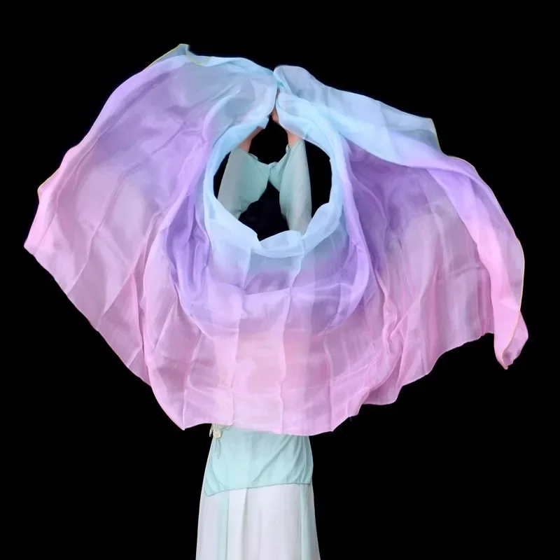 Accessoires de danse du ventre pour femmes, châle en voile de soie, 100% soie véritable, 250x114cm, dégradé de couleur teint, accessoires de pratique pour Performance