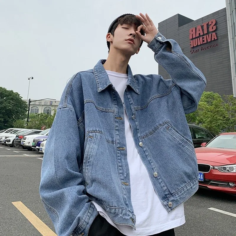 

Loose Men's Denim Jaet Trendy Youth Sle Long Sve Collarl Outerwear for Spring Autumn Versatile Casual Faion Brand