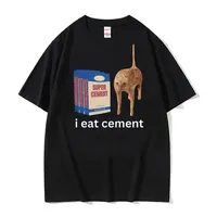 I Eat Cement Cursed Cat Funny Meme T Shirt Women's Fashion Humor Short Sleeve T Shirts Male High Quality Cotton T-shirt Tops