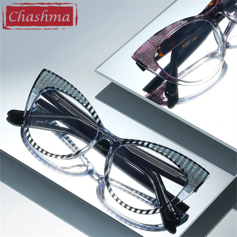 Chashma Fashion Cat Eye Eyeglasses Optical Transparent Lens Designer TR 90 Light Frames Women