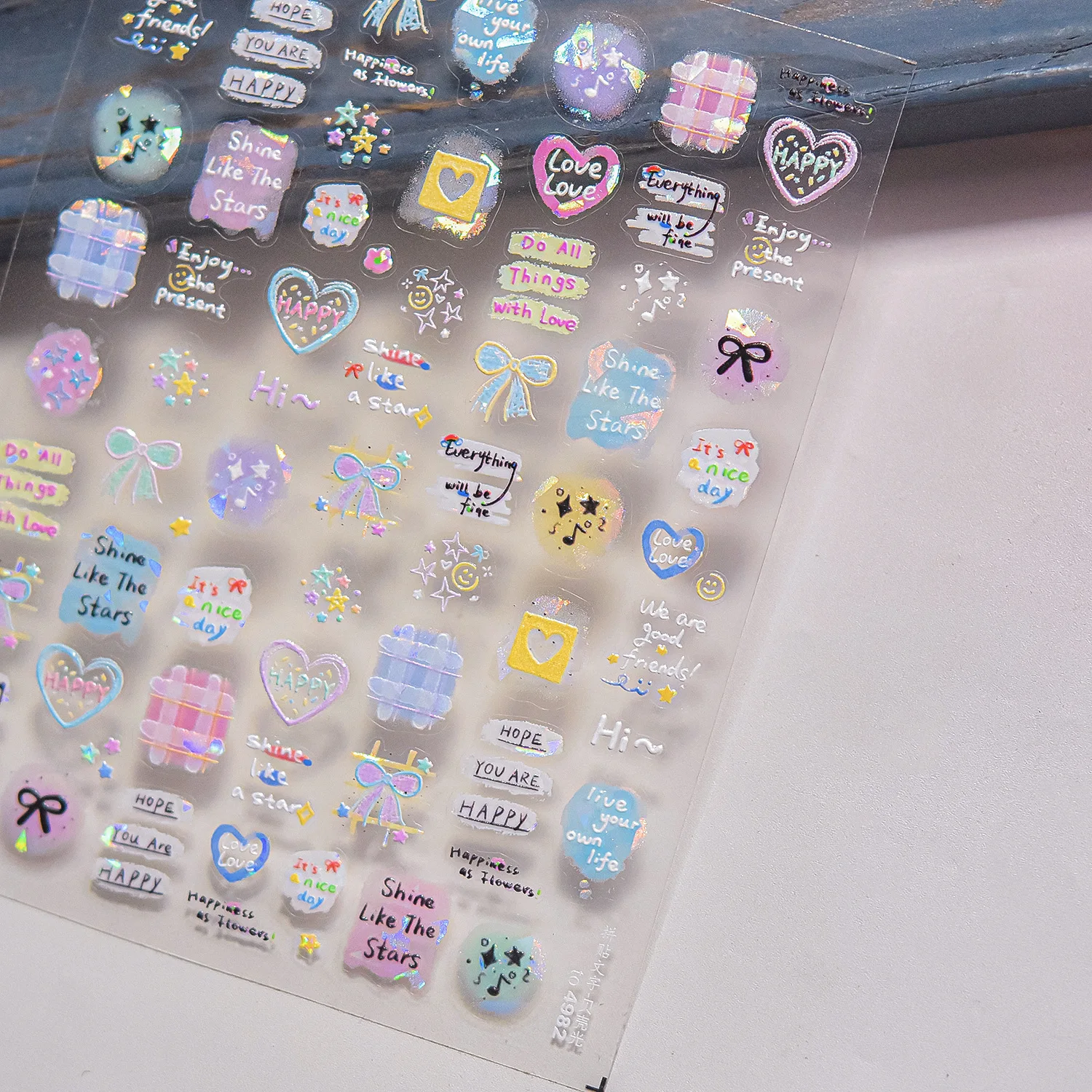 1Pcs 5D 사랑스러운 강아지 Bowknot 네일 아트 스티커 스타 애플 토마토 그리드 레인보우 개 자체 접착 슬라이더 양각 매니큐어 데칼