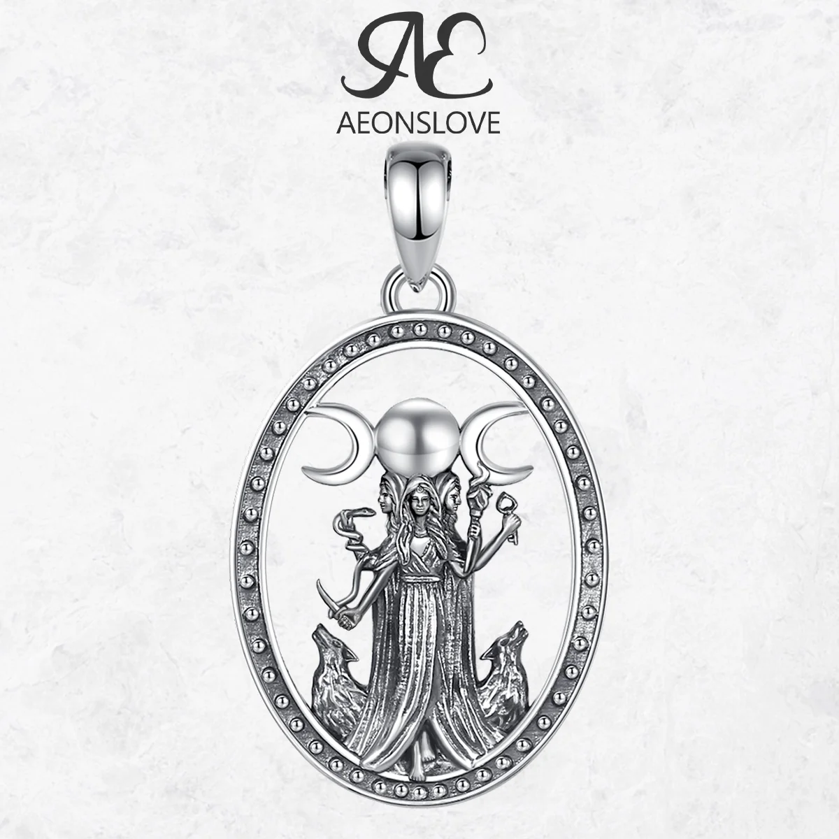 AEONSLOVE 925 Sterling Silver Hecate Pendant Triple Moon Goddess Necklace for Women Witch Pagan Jewelry Spiritual Amulet Gift