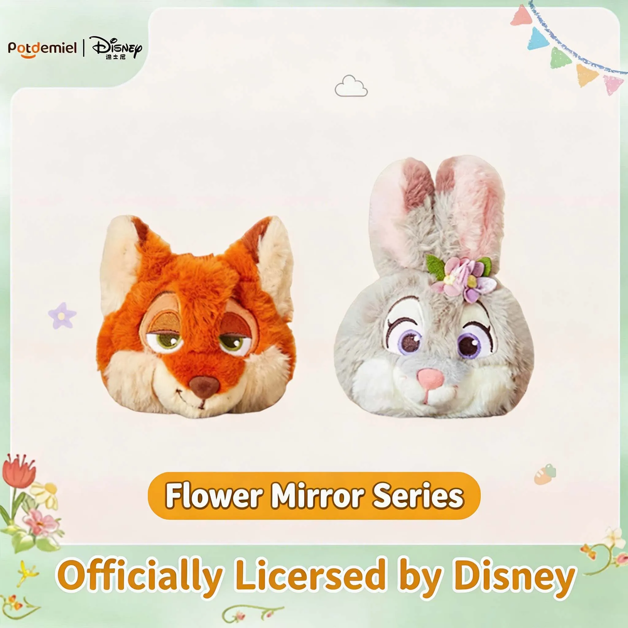 

Disney Zootopia Nick Judy Plush Mirror Keychain Cute Cartoon Fluffy Bag Charm Pendant for Girls Women Kids Gift Daily Accessory