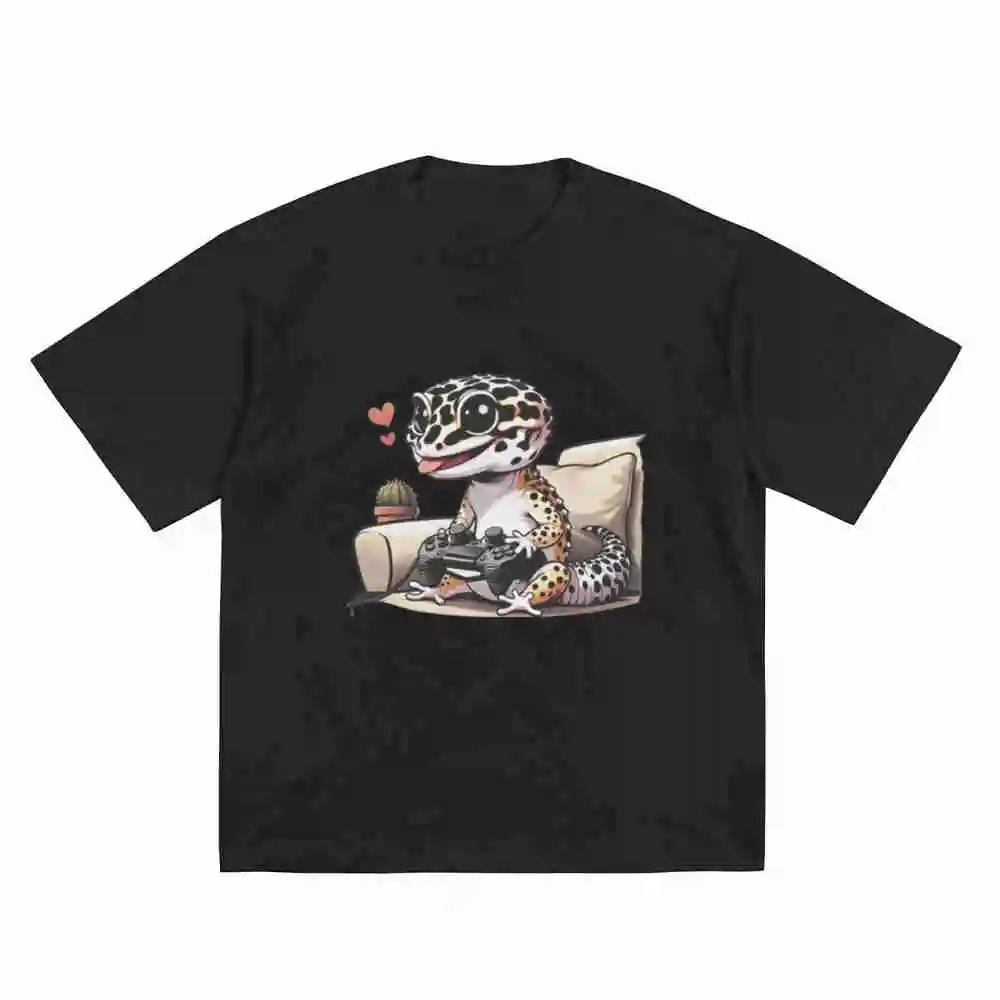 Leopard Gecko Video Gaming Reptile Lover Anime Videogamer Lizard Short Sleeve Tee 100% Cotton T-Shirt