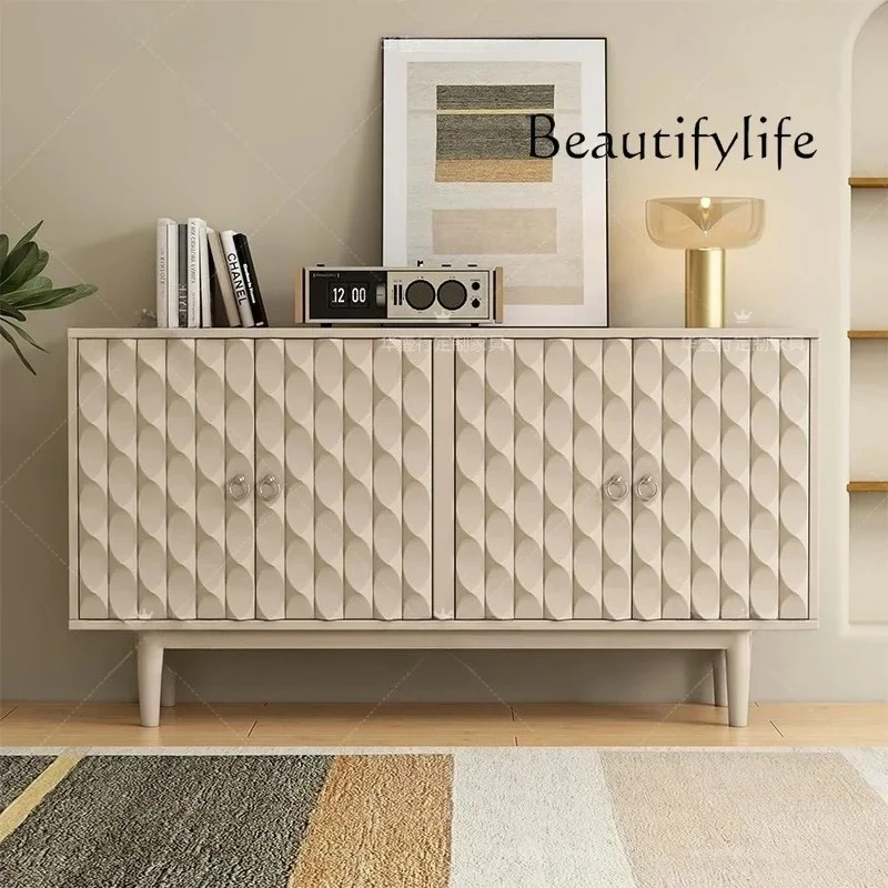 

A C American Light Luxury Blue Solid Wood Porch Cabinet French Concave Living Room Locker Dining Side Cabinet Customization