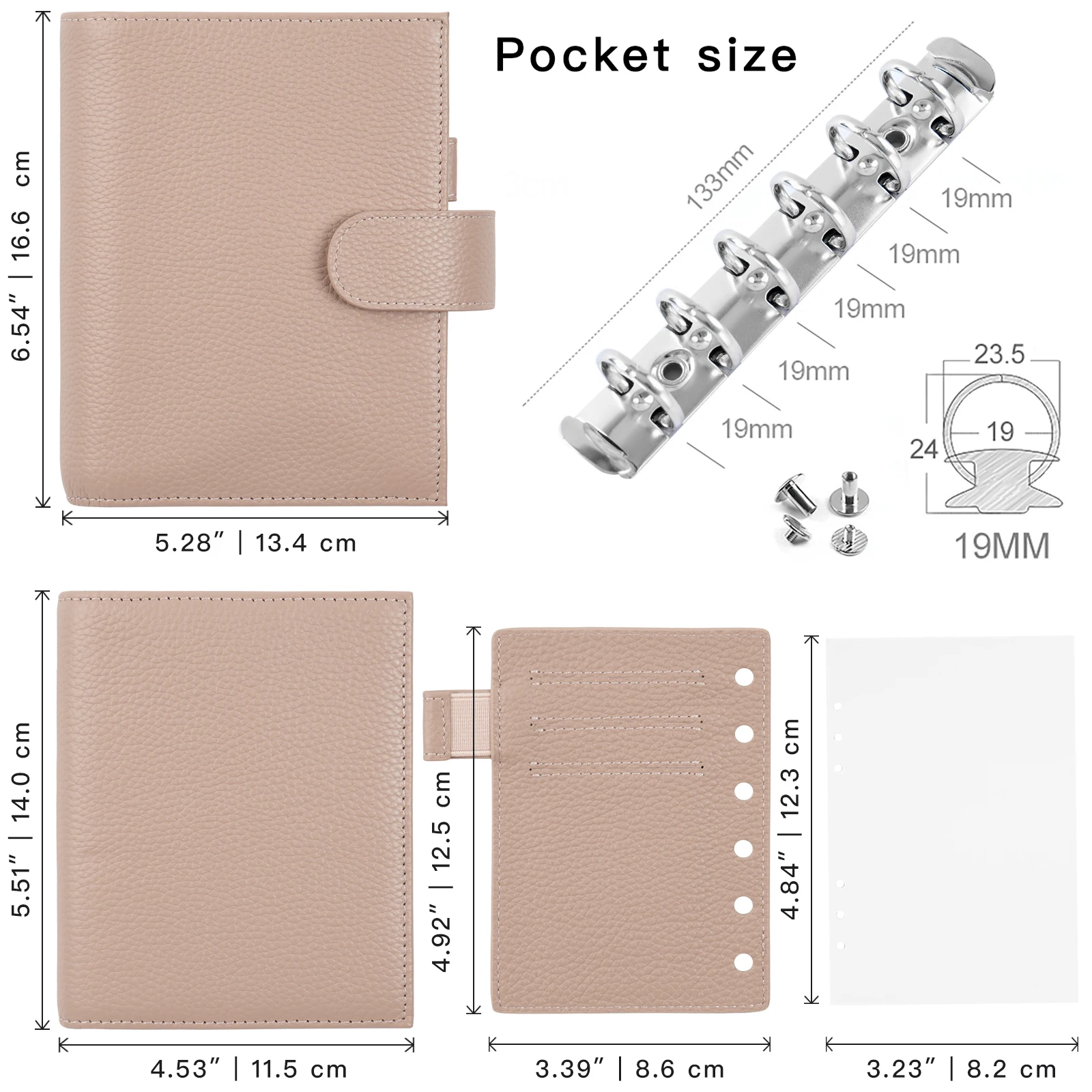Moterm Pocket Versa 3.0 Organizer with 19 MM Rings Pebbled Style Planner Wallet Multifunctional Agenda Diary Journal Notepad