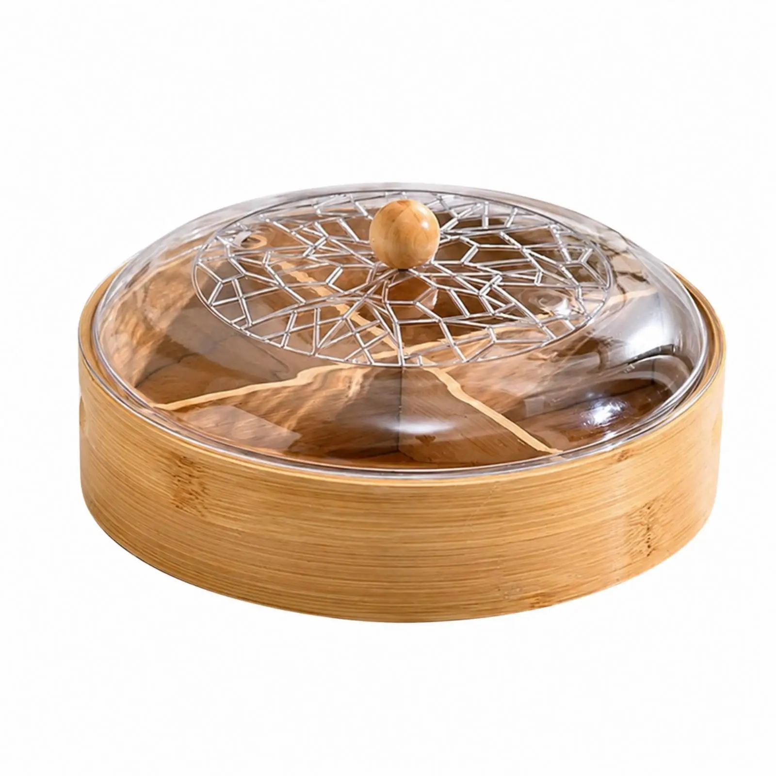 Divided Bamboo Snack Storage Jar with See Through Lid for Nuts Dried Fruits Treats Living Room Kitchen Use