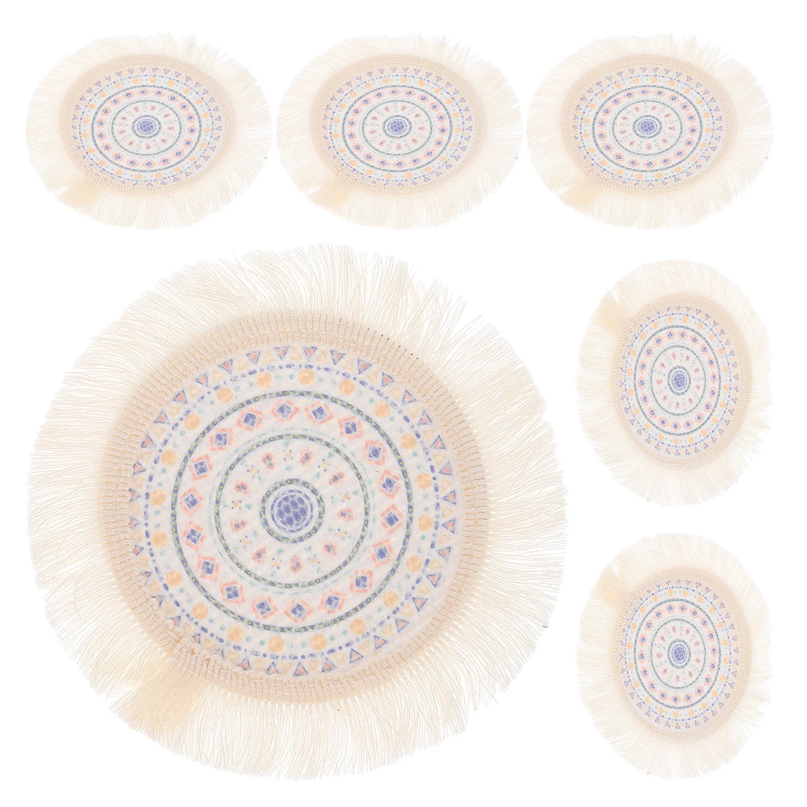 

6Pcs Boho Round Placemats Tassel Farmhouse Cotton Woven Coasters Soft Dining Table Mats Heat Insulation Protective Washable