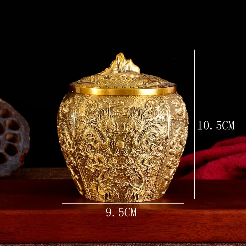 Kangqian Dragon and Phoenix Чайная канистра с головой дракона Банка для хранения Офисная чайная церемония Чистая медная канистра для чая Девять дракона Чай Ca