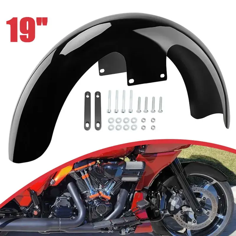 

Motorcycle Gloss Black 19" Wheel Wrap Front Fender For Harley Touring CVO Road Glide Street Glide FLTRX FLTRXSE 2023 2024 2025