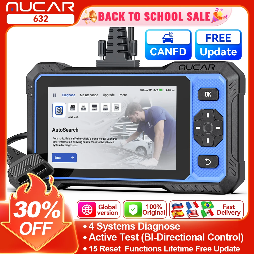 MUCAR 632 4 System Car Diagnostic Tool Auto Scanner 15 RESET Bi-Directional Control CAN FD Obd2 Code Reader