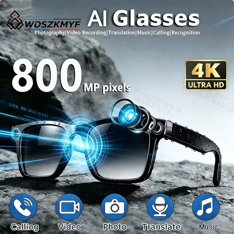 New 4K Smart AI Glasses Mini Camera 800W Photo Video Record OpenAI AI Translation Bluetooth Call Music Multifunction Glasses