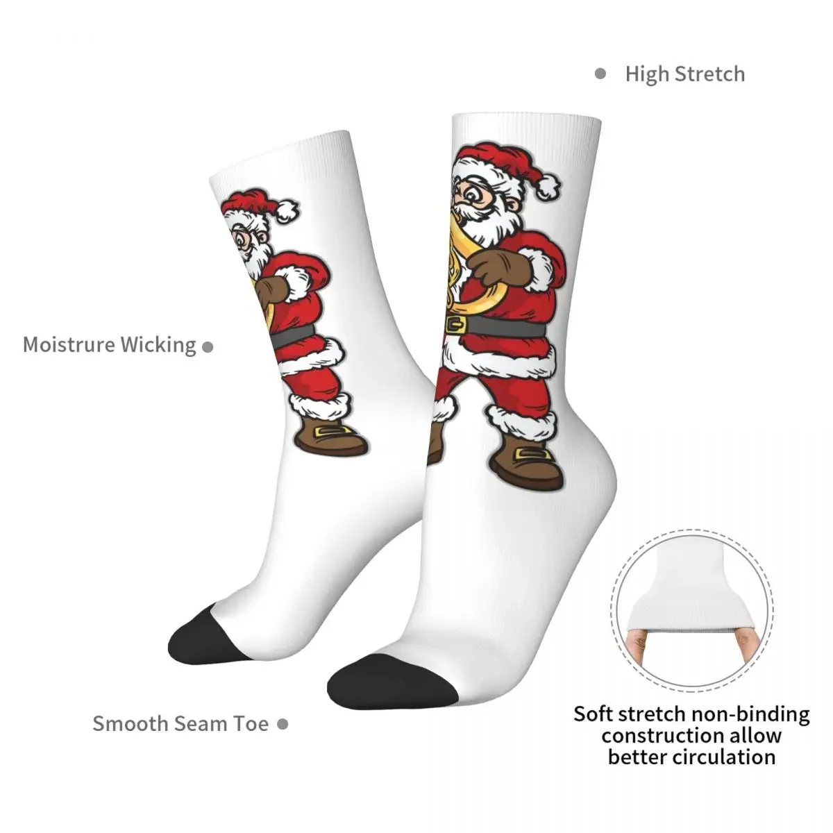 Santa Playing Tuba Socks Harajuku Sweat Absorbing Stockings All Season Long Socks Accessories for Man's Woman's Birthday Present