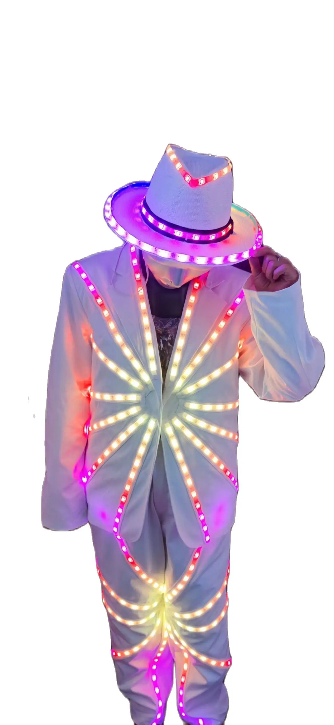 Mens LED Clothing Light up Dance Robot Costume Luminous Stage Performance Suit