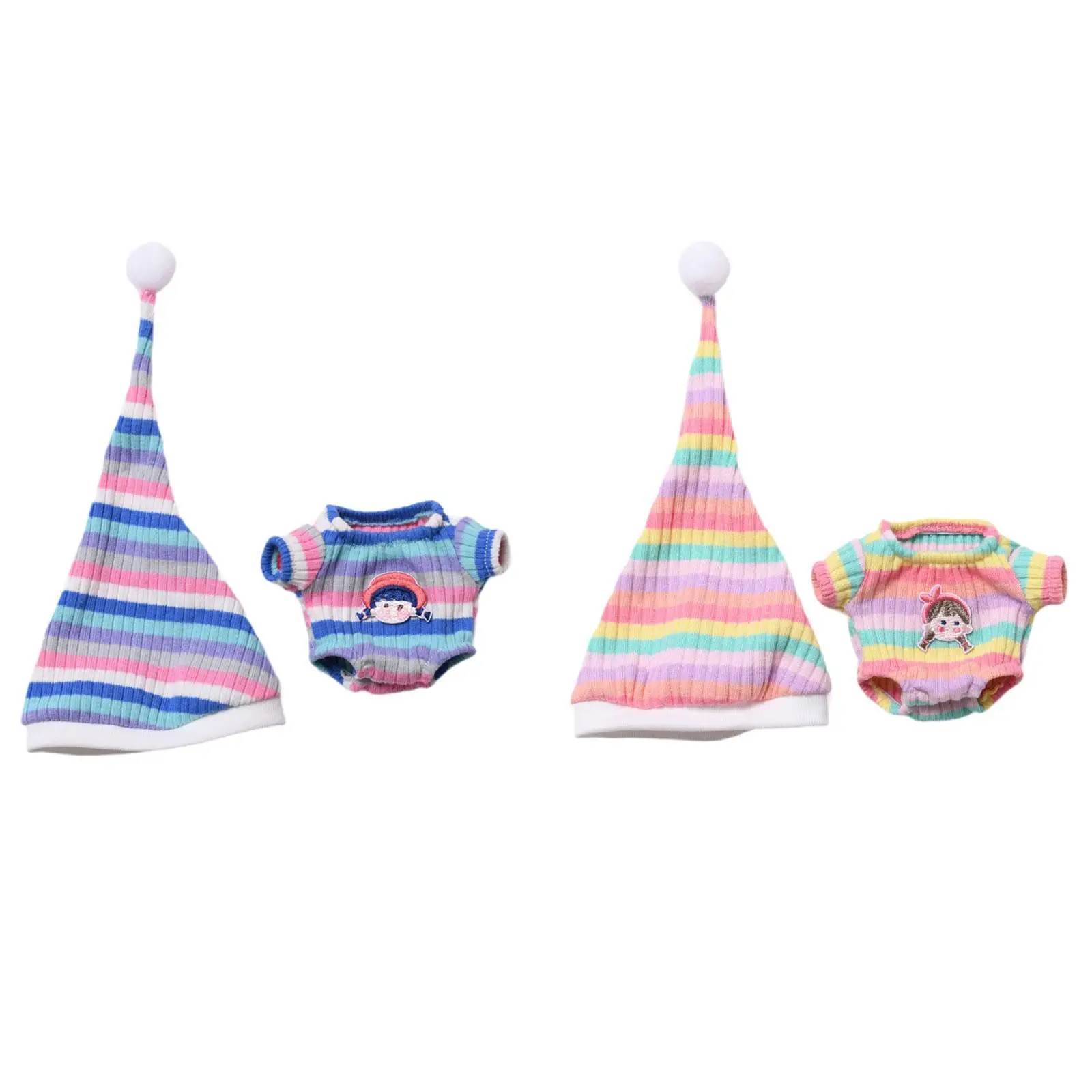 Dolls Striped Pajama and Hat Fashion Clothing for Kids Photo Props DIY Sleepwear Loungewear Miniature Clothes for 5.91'' 6.69''