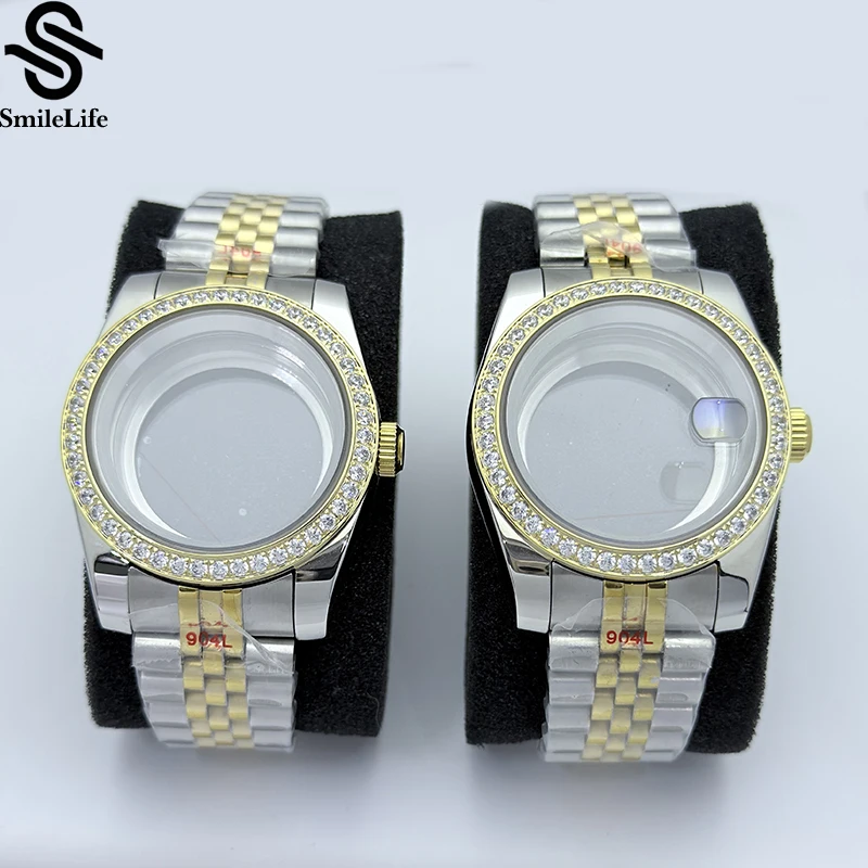 

SmileLife 36mm/39mm Gold Diamond Watch Case Jubilee Bracelet For Seiko NH35 NH36 NH38/34 Miyota 8215 Movement 28.5mm Dial