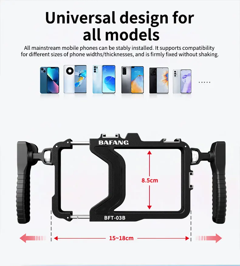 Universeller Smartphone-Videokäfig mit Griffen, 67mm Filteradapter-Rig mit Black Mist für iPhone 17 16 Pro Max Samsung S26 – Detail 12