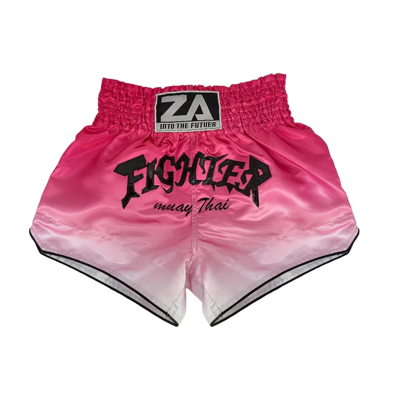 Pink Gradient Muay Thai Shorts Shiny Satin Elastic Waist Boxing Trunks Lightweight MMA Kickboxing Sparring Pants Men Women Kids