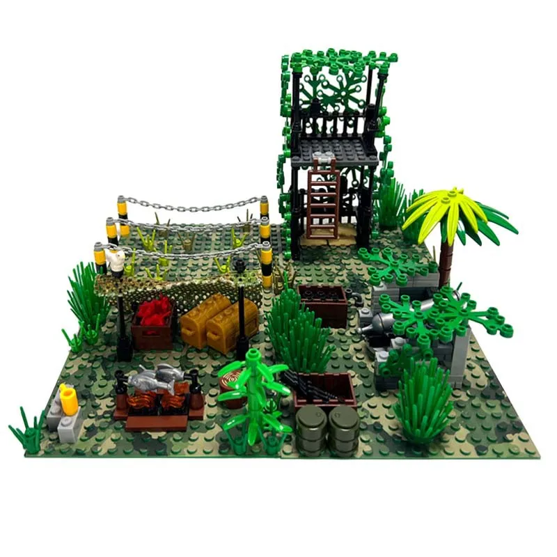 

MOC Military forest field Scene Building Blocks grilled fish cannon sentry post DIY assembly Mini Bricks Christmas Gifts