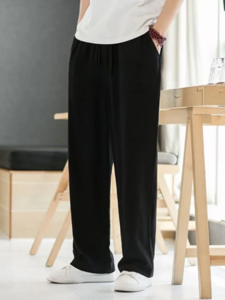 

Мужские высококачественные льняные брюки прямого кроя, свободные, из хлопка и льна, летние, тонкие, струящиеся, широкие, повседневные, дышащие, легкие