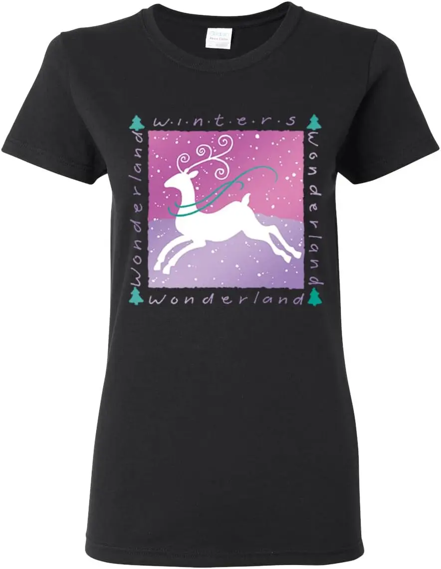 Snowflakes Love Peace Raindeer Winter Art Holiday Collection Christmas Womens Graphic T-Shirt