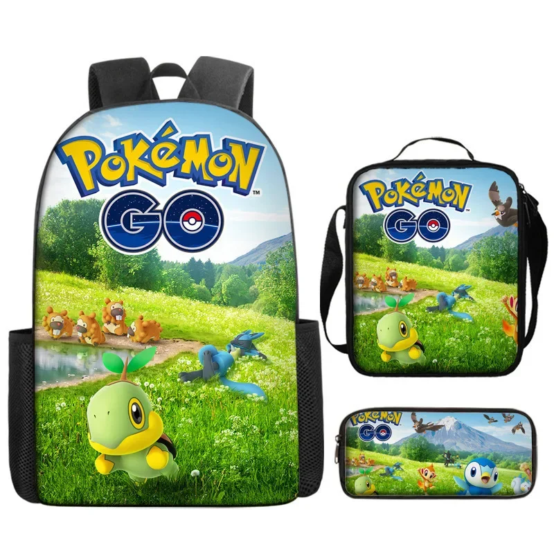 

3-Piece Set Pokemons Pikachu SchoolBag Large-capacity Boys Girls Casual Backpack Anime ashion Knapsack Laptop Bag Gift