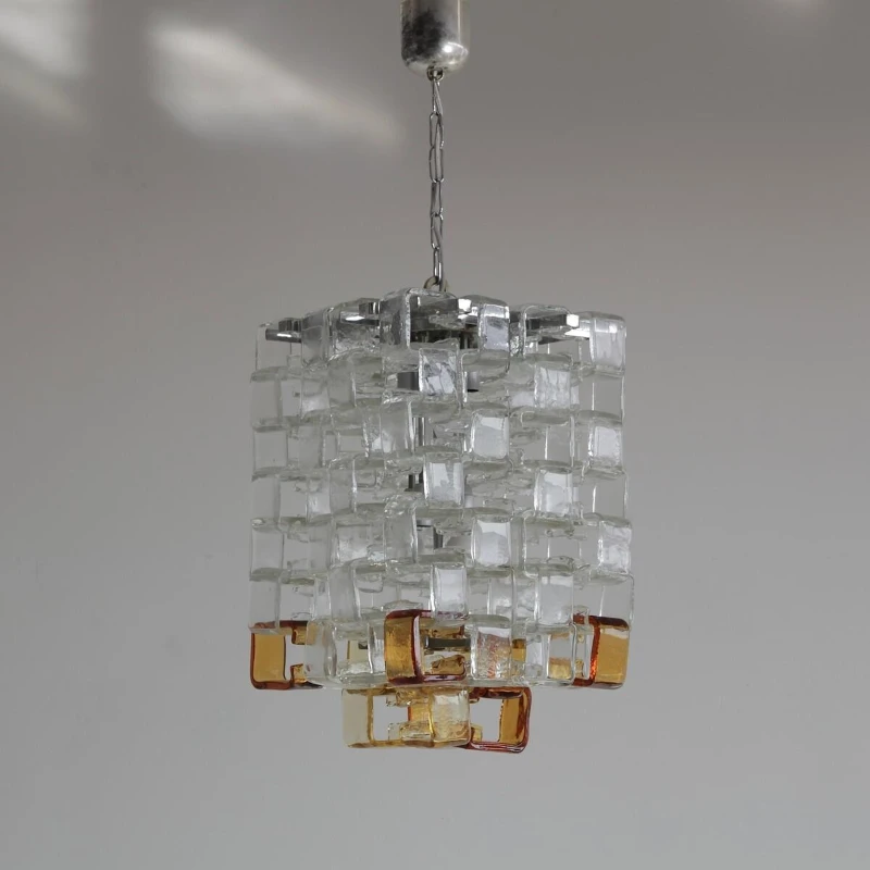 

Retro chandelier handmade color matching sugar cube glass French medieval empty large living room pavilion lamp