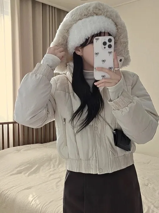 

Winter New Sle Women's Thiened Warm Fce Lined ort Cotton Jaet Coat with Hood Fur Collar Faionable Cact Size