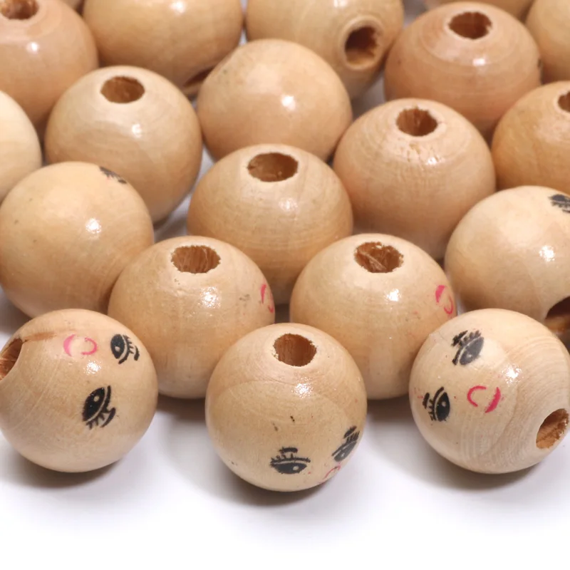 14/18/22mm 5-20pcs Smiling Face Round Ball Natural Wooden Beads Loose Spacer Beads For Diy Bracelet Jewelry Making Accessories