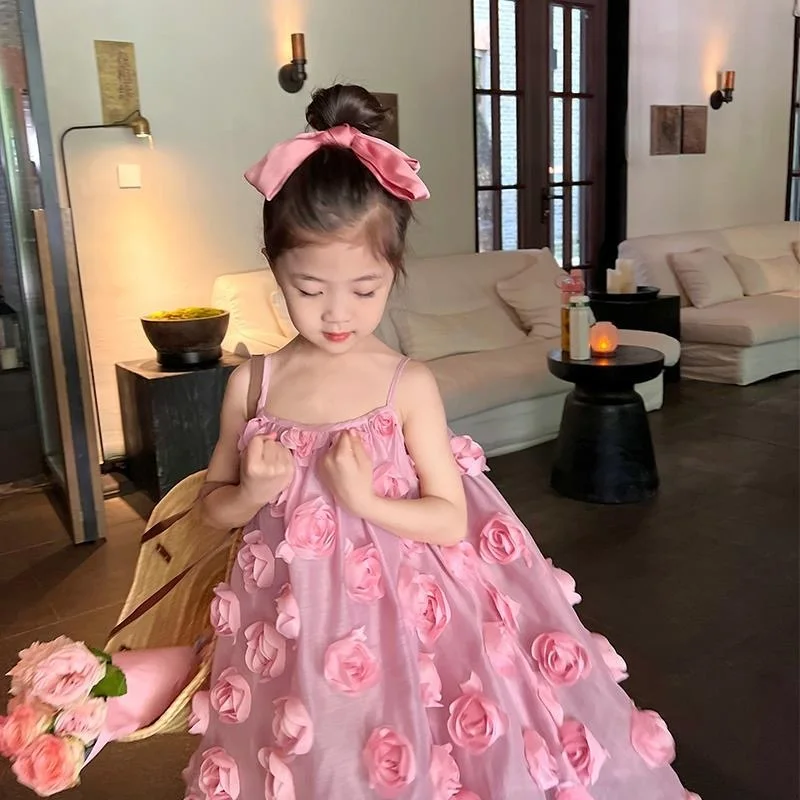 Fashion Baby Girl Princess 3D Flower Strap Dress Sleeveless Infant Toddler Vestido Party Pageant Birthday Baby Clothes 1-10Y