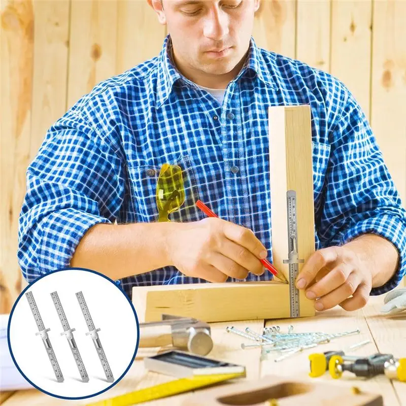 AM38M 3 PCS Machinist Ruler, 6 Inch 15 cm Pocket Ruler Flexible Precision Stainless Steel Ruler with Detachable Clips