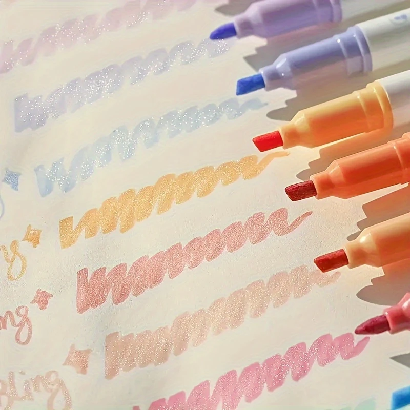 4pcs Shimmer Highlighter Set Pastel Glitter Pens Star River Markers for Notes DIY Journals Card Making Aesthetic Office Supplies
