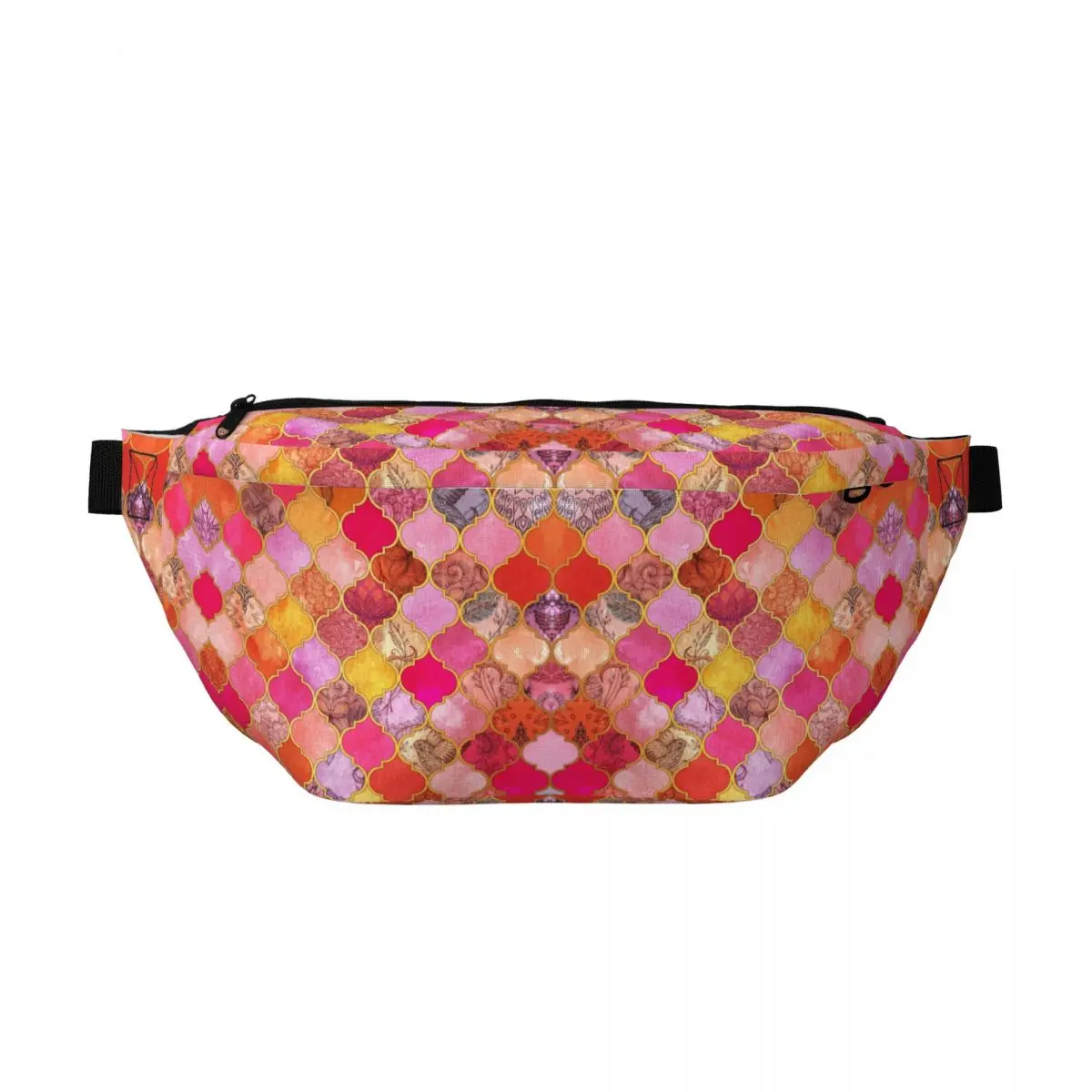 

Crossbody Waist Bag Hot Pink, Gold, Tangerine & Taupe Decorative Moroccan Tile Men Women Adjustable Fanny Pack Phone Pouch Bag
