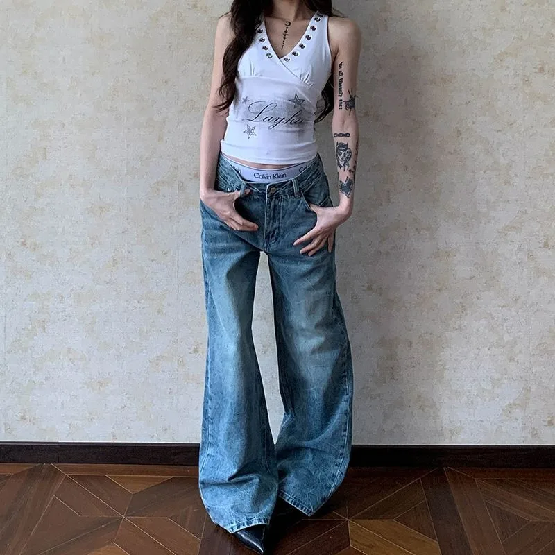 

2026 Summer New Women's Vintage Light Wash Straight Leg Jeans American High Street Loose Baggy Floor-Length Pants