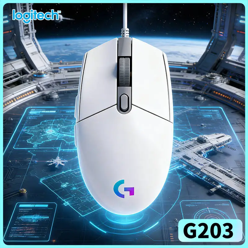 Logitech G203 Wired Mouse for Gaming 200-8000 DPI LIGHTSYNC RGB 6 Buttons 1ms Response 2.1m Cable 85g Swift Reaction