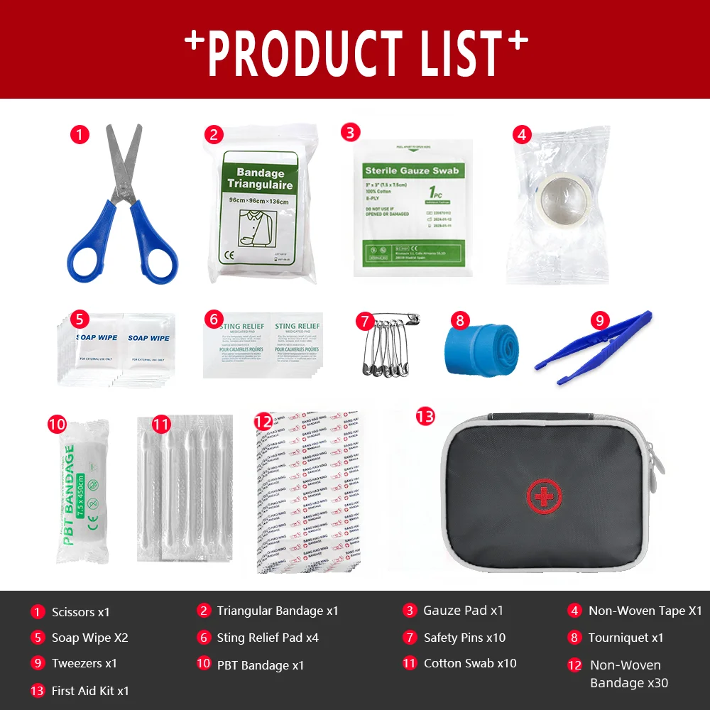 64pcs Mini Emergency Household First Aid Bag Travel Camping Car Outdoor Rescue Survival Kit Portable Case Storage